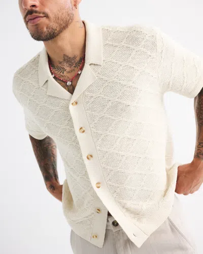 Abercrombie & Fitch Crochet-style Button-through Sweater Polo In White