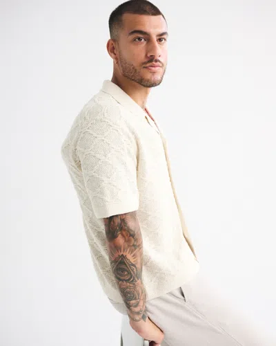 Abercrombie & Fitch Crochet-style Button-through Sweater Polo In White