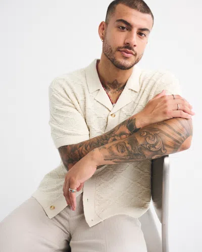 Abercrombie & Fitch Crochet-style Button-through Sweater Polo In White