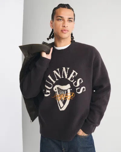 Abercrombie & Fitch Oversized Guinness Graphic Crew Sweater In Black