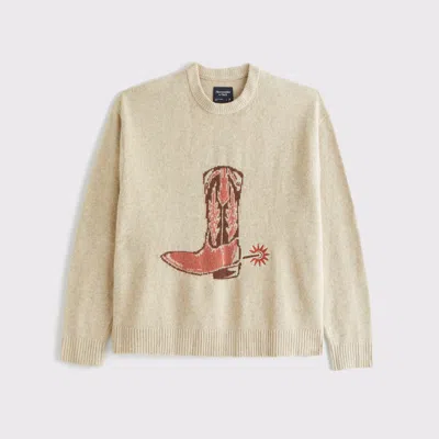 Abercrombie & Fitch Oversized Western Graphic Crew Sweater In Brown
