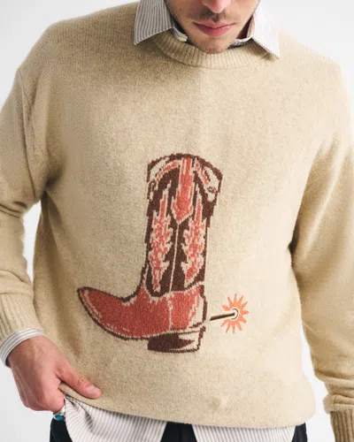 Abercrombie & Fitch Oversized Western Graphic Crew Sweater In Brown