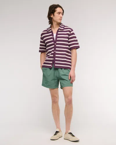 Abercrombie & Fitch Crochet-style Striped Button-through Sweater Polo In Black