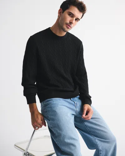 Abercrombie & Fitch Merino Wool-blend Cable Crew Sweater In Black