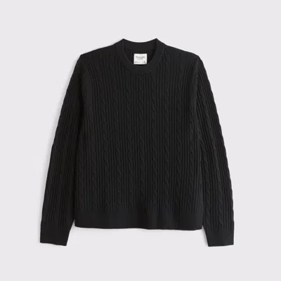 Abercrombie & Fitch Merino Wool-blend Cable Crew Sweater In Black