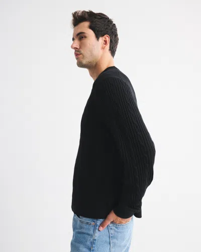 Abercrombie & Fitch Merino Wool-blend Cable Crew Sweater In Black