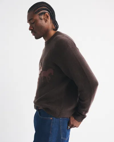 Abercrombie & Fitch Oversized Western Graphic Crew Sweater In Brown