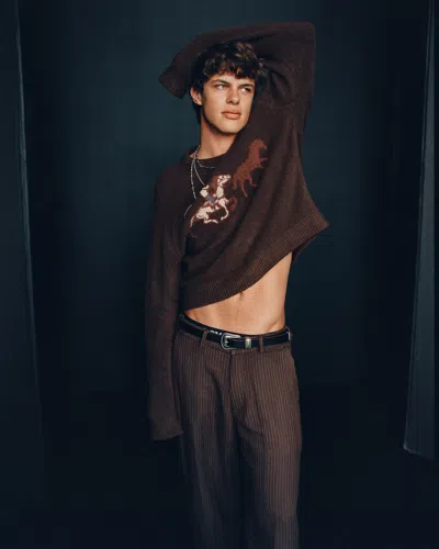 Abercrombie & Fitch Oversized Western Graphic Crew Sweater In Brown