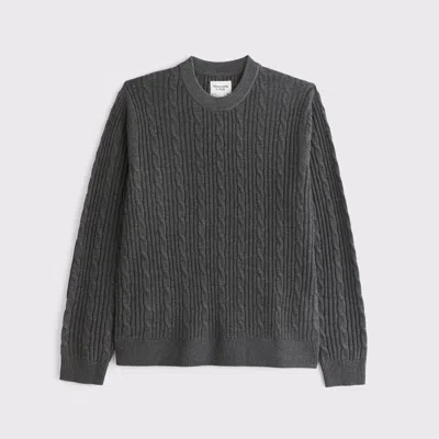 Abercrombie & Fitch Merino Wool-blend Cable Crew Sweater In Gray