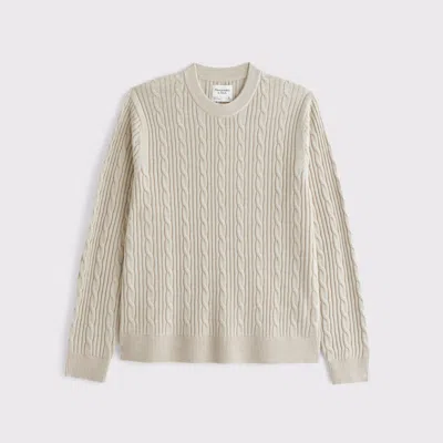 Abercrombie & Fitch Merino Wool-blend Cable Crew Sweater In Neutral