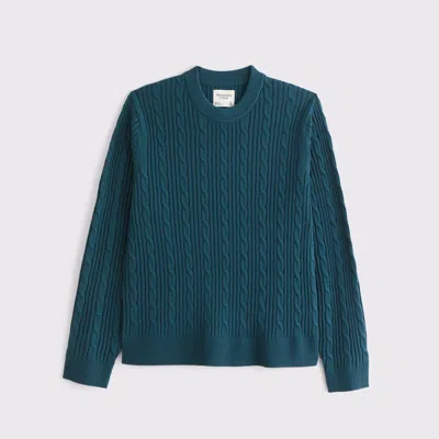 Abercrombie & Fitch Merino Wool-blend Cable Crew Sweater In Blue