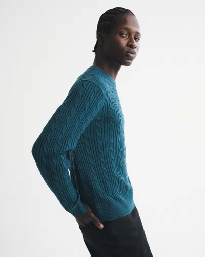 Abercrombie & Fitch Merino Wool-blend Cable Crew Sweater In Blue