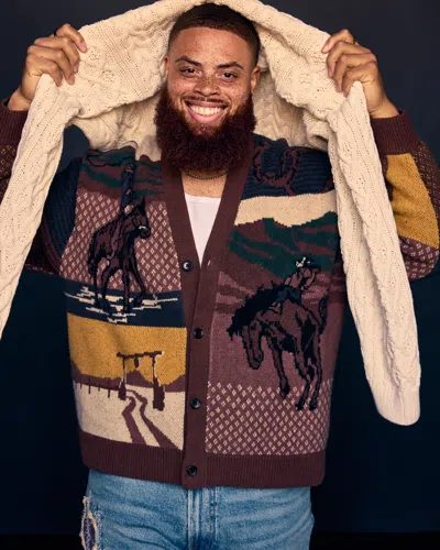 Abercrombie & Fitch Western Graphic Cardigan In Blue