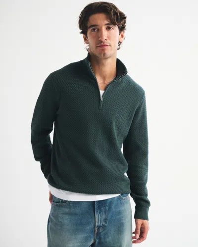 Abercrombie & Fitch Cable Quarter-zip Sweater In Green