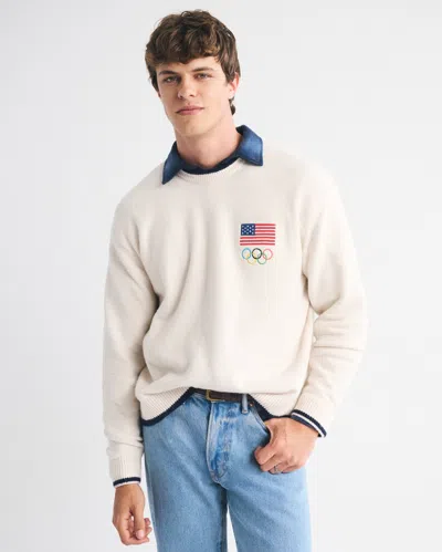 Abercrombie & Fitch Oversized Olympics Graphic Crew Sweater In Brown