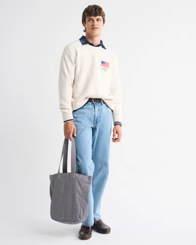 Abercrombie & Fitch Oversized Olympics Graphic Crew Sweater In Brown