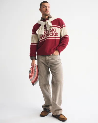 Abercrombie & Fitch Oversized Ski Graphic Crew Sweater In Brown