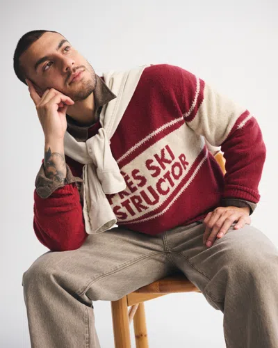 Abercrombie & Fitch Oversized Ski Graphic Crew Sweater In Brown