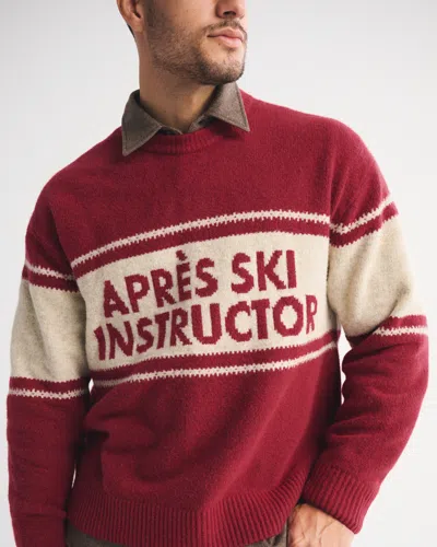 Abercrombie & Fitch Oversized Ski Graphic Crew Sweater In Brown