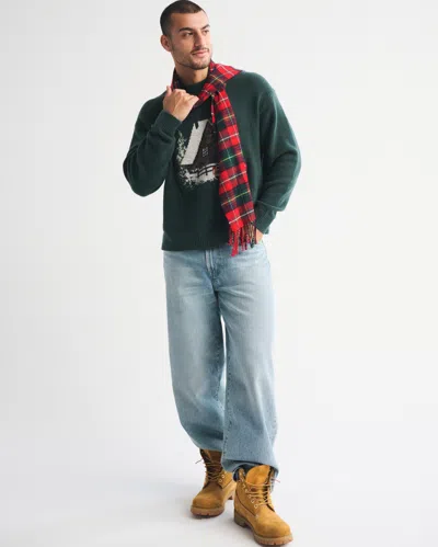 Abercrombie & Fitch Oversized Holiday Graphic Crew Sweater In Green