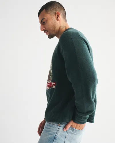 Abercrombie & Fitch Oversized Holiday Graphic Crew Sweater In Green