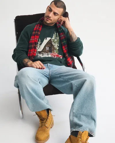 Abercrombie & Fitch Oversized Holiday Graphic Crew Sweater In Green