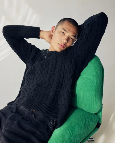 Abercrombie & Fitch Oversized Cable Crew Sweater In Black