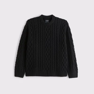 Abercrombie & Fitch Oversized Cable Crew Sweater In Black