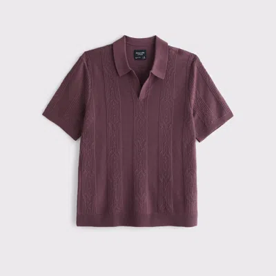 Abercrombie & Fitch Textural Striped Johnny Collar Sweater Polo In Purple