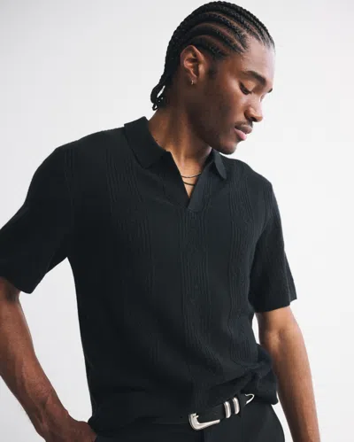 Abercrombie & Fitch Textural Striped Johnny Collar Sweater Polo In Black