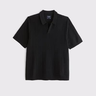 Abercrombie & Fitch Textural Striped Johnny Collar Sweater Polo In Black
