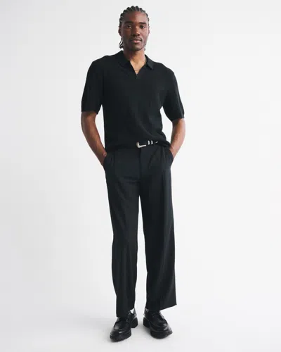 Abercrombie & Fitch Textural Striped Johnny Collar Sweater Polo In Black