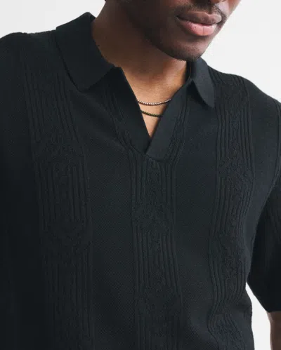 Abercrombie & Fitch Textural Striped Johnny Collar Sweater Polo In Black
