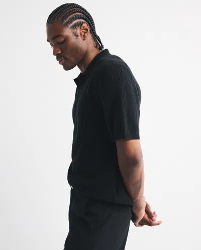 Abercrombie & Fitch Textural Striped Johnny Collar Sweater Polo In Black