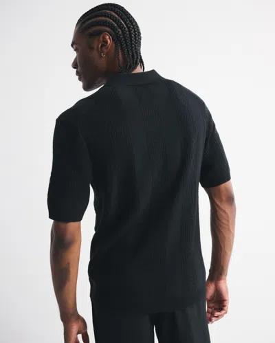 Abercrombie & Fitch Textural Striped Johnny Collar Sweater Polo In Black