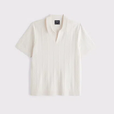 Abercrombie & Fitch Textural Striped Johnny Collar Sweater Polo In White