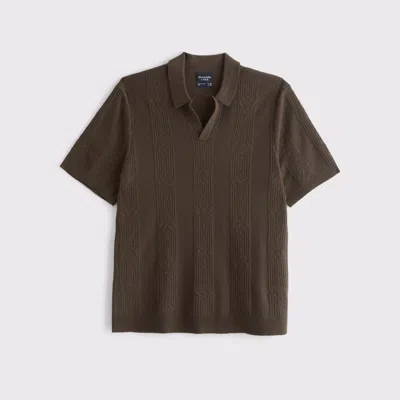 Abercrombie & Fitch Textural Striped Johnny Collar Sweater Polo In Brown