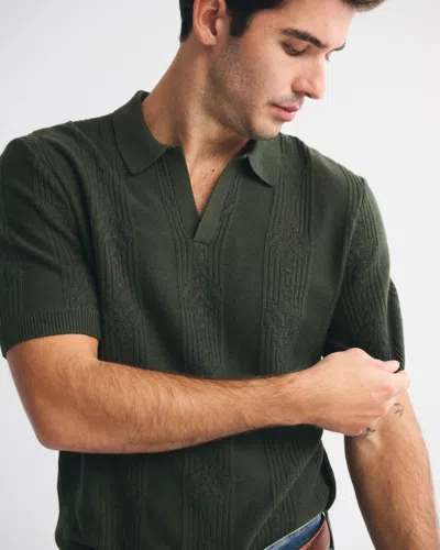 Abercrombie & Fitch Textural Striped Johnny Collar Sweater Polo In Green