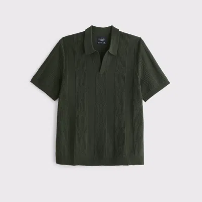 Abercrombie & Fitch Textural Striped Johnny Collar Sweater Polo In Green