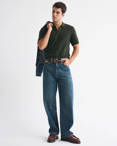 Abercrombie & Fitch Textural Striped Johnny Collar Sweater Polo In Green