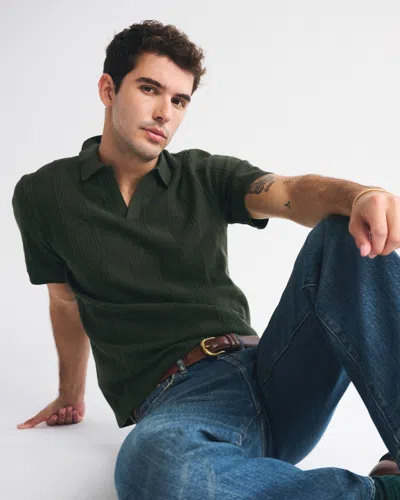 Abercrombie & Fitch Textural Striped Johnny Collar Sweater Polo In Green