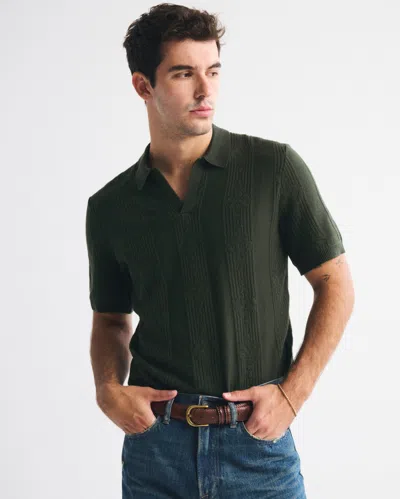 Abercrombie & Fitch Textural Striped Johnny Collar Sweater Polo In Green