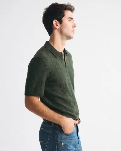 Abercrombie & Fitch Textural Striped Johnny Collar Sweater Polo In Green