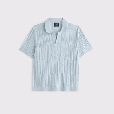 Abercrombie & Fitch Cable Patchwork Johnny Collar Sweater Polo In Blue