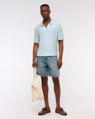 Abercrombie & Fitch Cable Patchwork Johnny Collar Sweater Polo In Blue