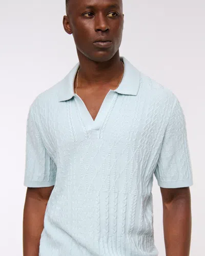 Abercrombie & Fitch Cable Patchwork Johnny Collar Sweater Polo In Blue