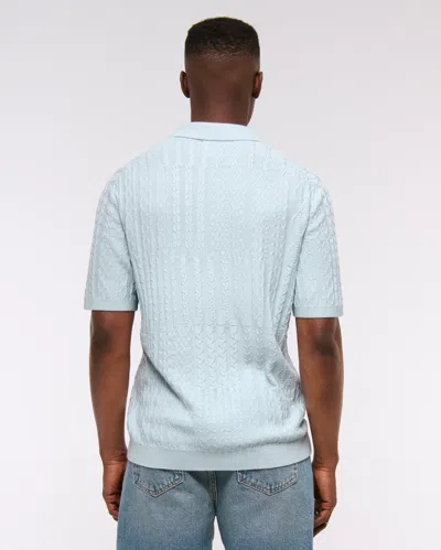 Abercrombie & Fitch Cable Patchwork Johnny Collar Sweater Polo In Blue