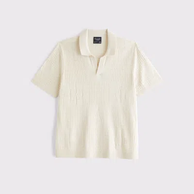 Abercrombie & Fitch Cable Patchwork Johnny Collar Sweater Polo In Brown