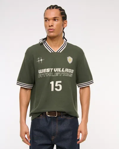 Abercrombie & Fitch West Village Soccer Jersey-inspired Sweater In Green