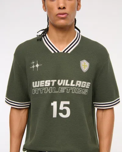 Abercrombie & Fitch West Village Soccer Jersey-inspired Sweater In Green